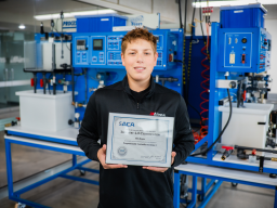 Ben Rager holding SACA certificate at the ATTC lab