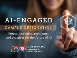AI Engaged Campus person pointing to connect with screen