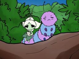 Animation artwork of two bugs sitting on a log