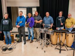 Aims faculty, staff and students rehearsing for Santana Tribute Concert.