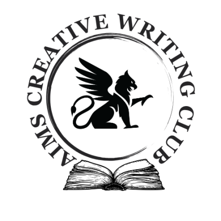 Aims Creative Writing Club logo with an open book and a griffin above