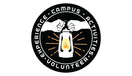 Two hands hold a lantern. The text Campus Activity Volunteer Experience is written in a circle around the hands and lantern