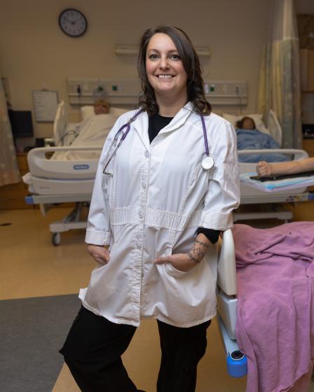 Kendra Henriquez with training medical gear