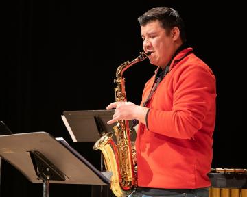 Jaime Martinez plays Alto Sax at the Spring 2022 Piano and Jazz Ensemble Recital