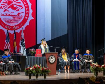 Stage during commencement ceremony