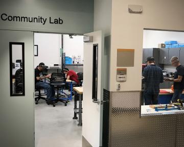 Community lab Door with activity inside