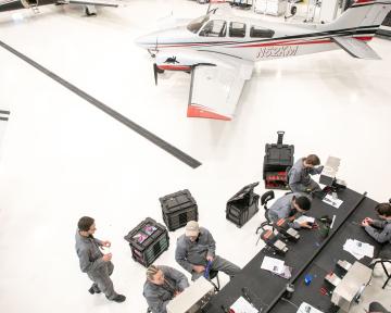 Aviation Maintenance Technician students training from above