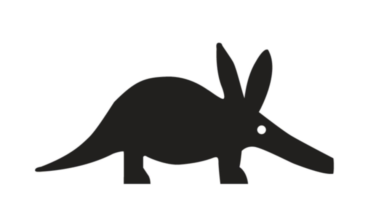 An aardvark is colored in black on a white background.
