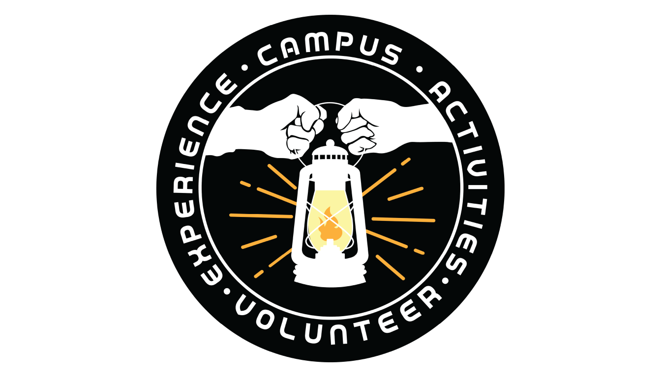 Two hands hold a lantern. The text Campus Activity Volunteer Experience is written in a circle around the hands and lantern