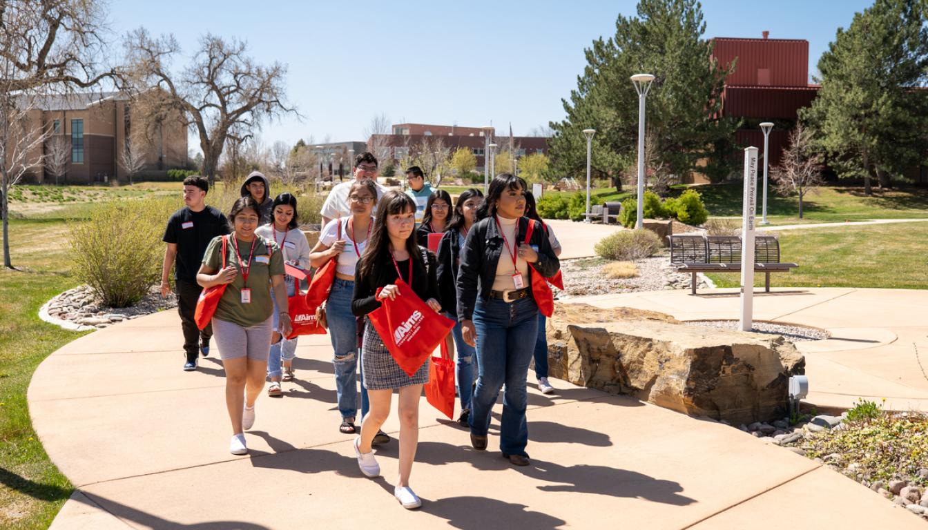 Students take a tour of the Aims Greeley campus
