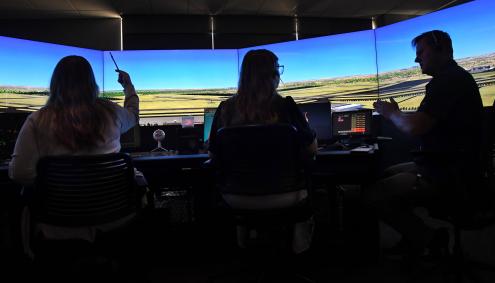 Air Traffic Control Simulation screens and studetns at Aims