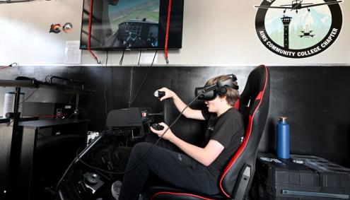 student in flight simulator