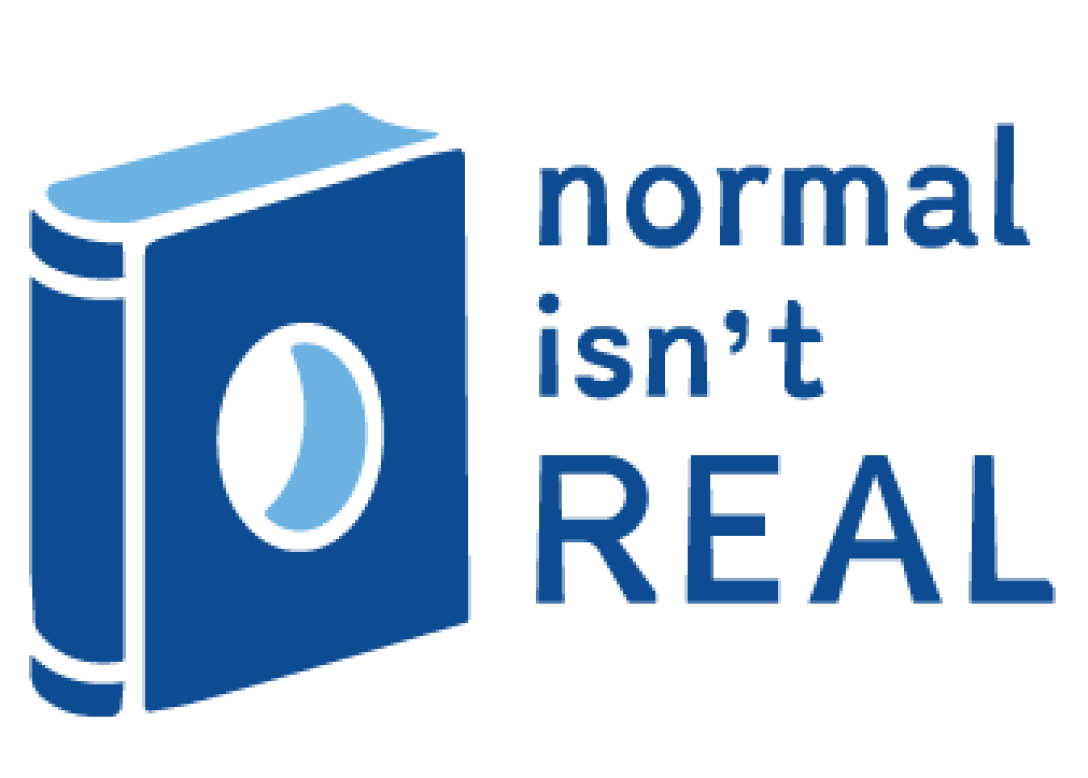 Normal Isn't Real Logo with a book with a hole in it