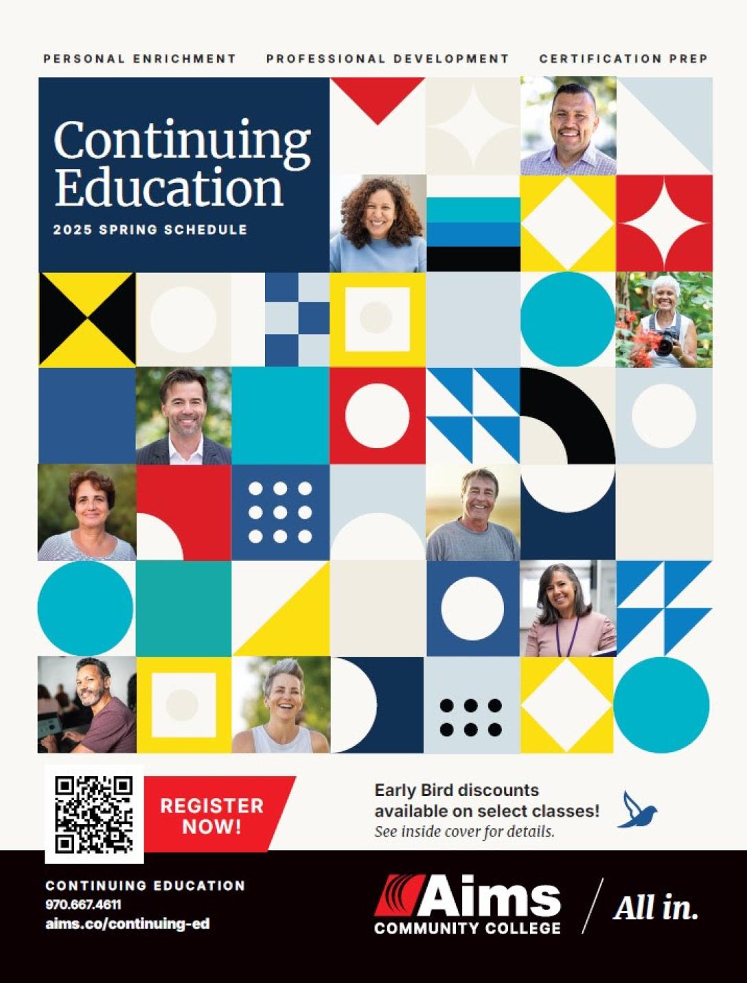 Continuing Education Catalog Cover with graphic elements and photos