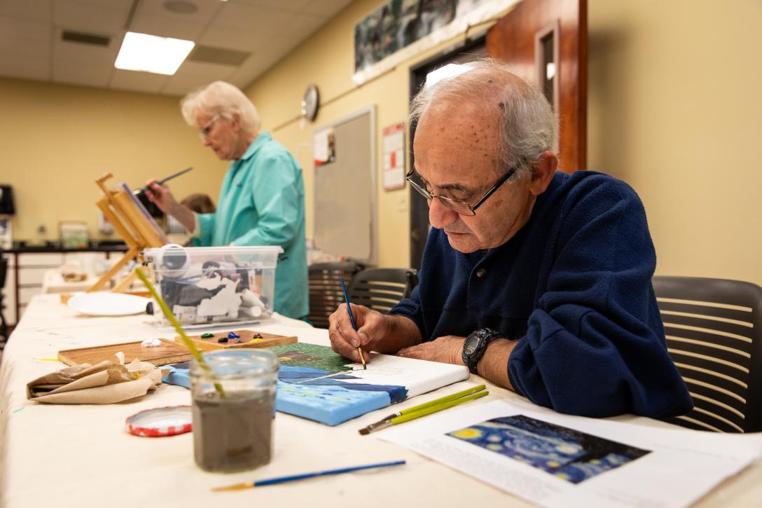 Two Aims continuing education students learning watercolor painting