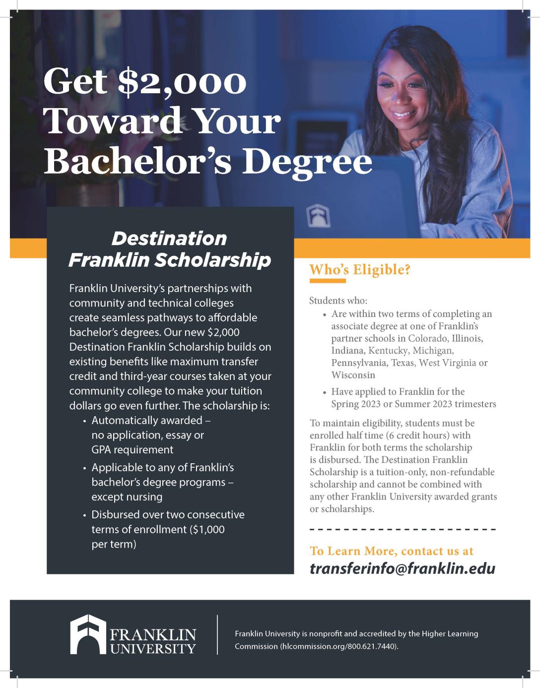 Franklin University Spring and Summer 2023 scholarship Information