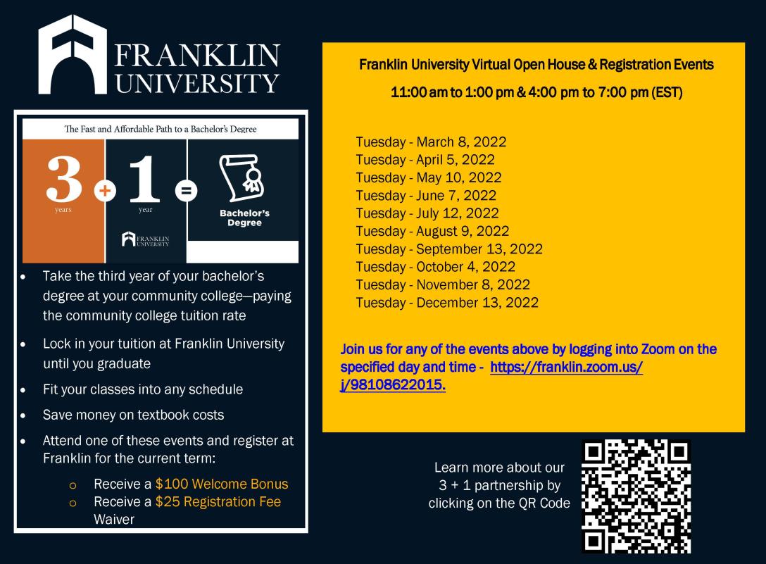 Franklin University Virtual Open House and Registration Events