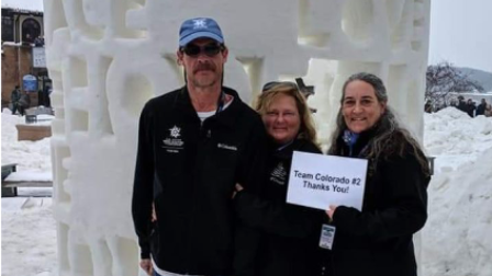 Carrie Thompson with her ice sculpting team at Lake Geneva