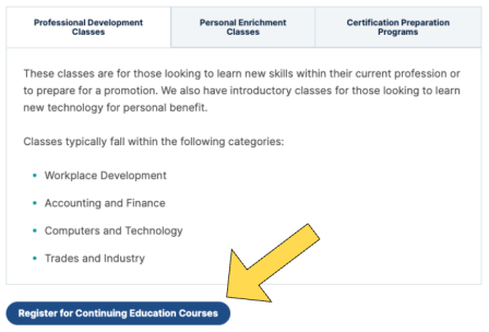 Screenshot of Continuing Education Register Button