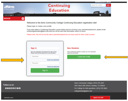 Screenshot of Continuing Education Sign In Page