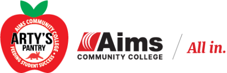Arty's Pantry logo of Arty the Aardvark on a red apple with a green stem next to the Aims logo and the tagline "All in."
